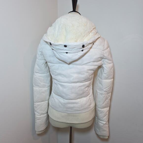 Y2K American Eagle White Puffer Jacket Small Logo Vintage Sherpa Lined Hood - Picture 5 of 12
